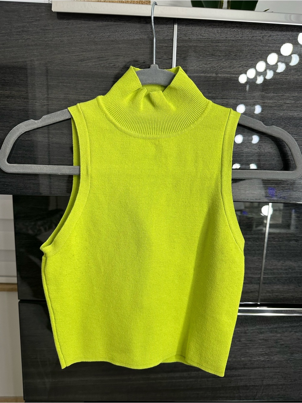 Zara Neon Lime Sleeveless Crop Turtleneck Top